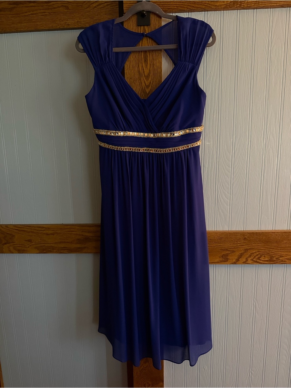Ever Pretty Royal Blue Midi Dress with Gold Waist Trim